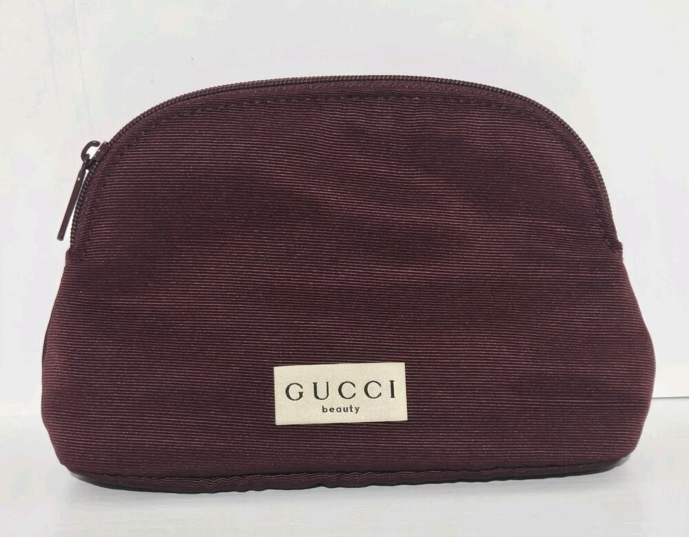 Gucci Beauty Cosmetic Pouch Burgundy Wine Ribbed Makeup Bag New Without Tags